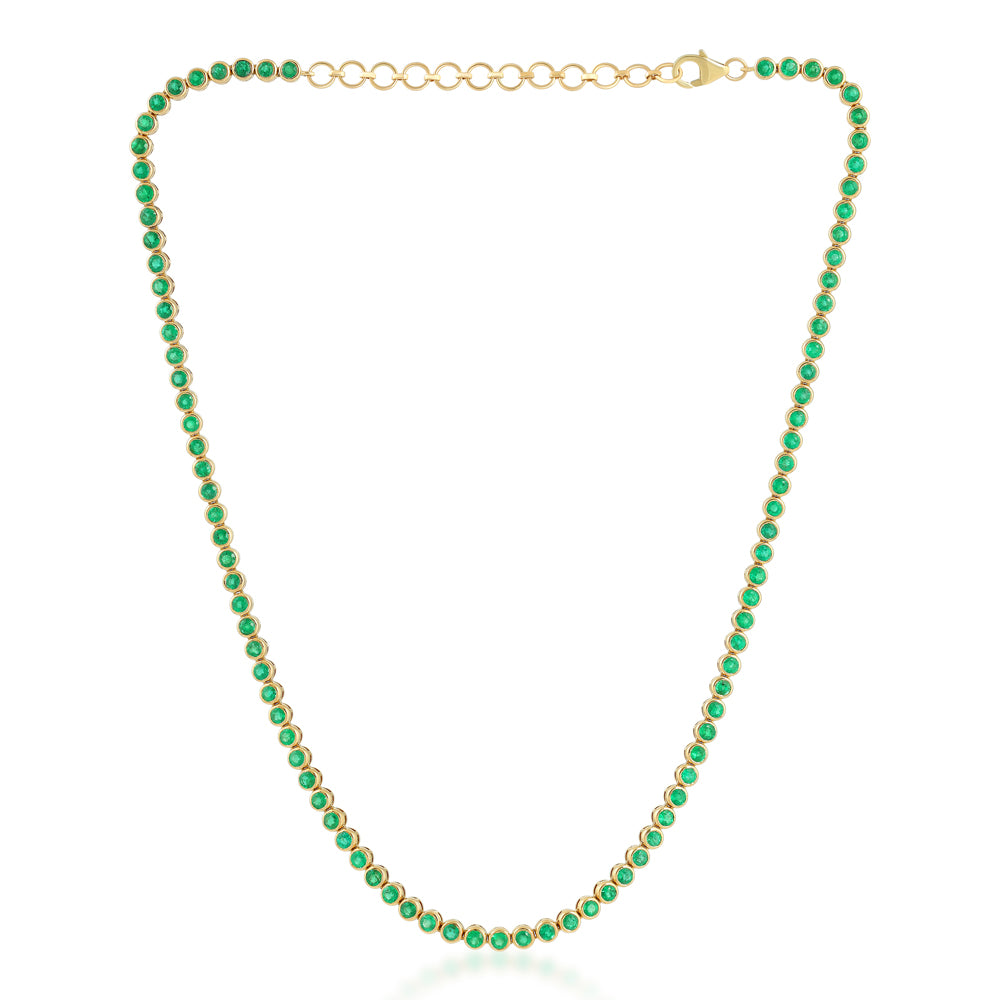 11.12tcw 14K Natural Vivid Green Round Cut Emerald Gold Tennis Necklace 18"