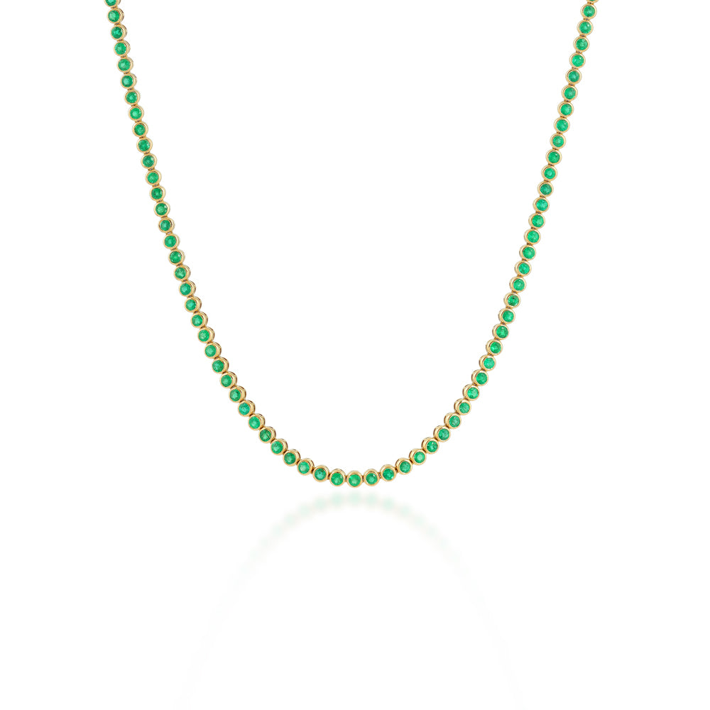 11.12tcw 14K Natural Vivid Green Round Cut Emerald Gold Tennis Necklace 18"