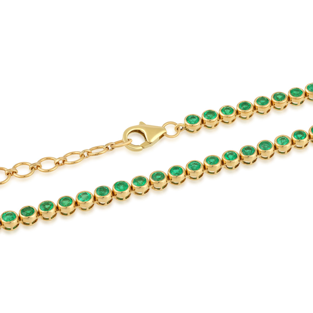 11.12tcw 14K Natural Vivid Green Round Cut Emerald Gold Tennis Necklace 18"
