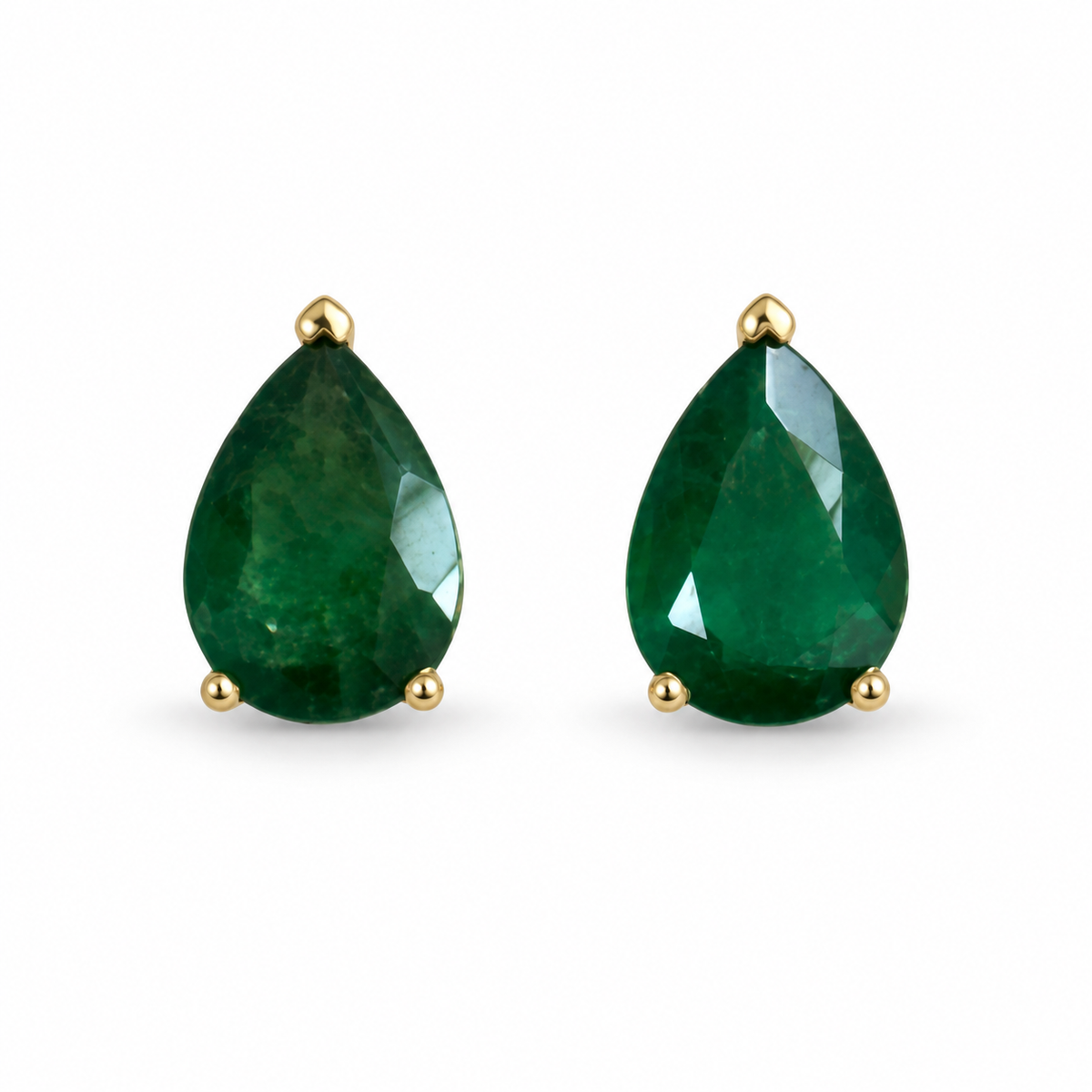 2.15tcw Dark Green Pear Emerald Three Prong Stud Earrings 18K