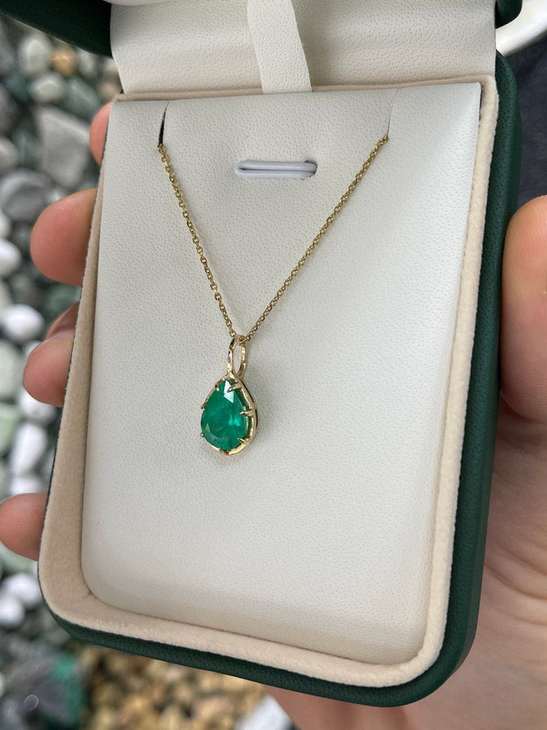 2.30 Carat Teardrop Emerald Solitaire Pendant 14K