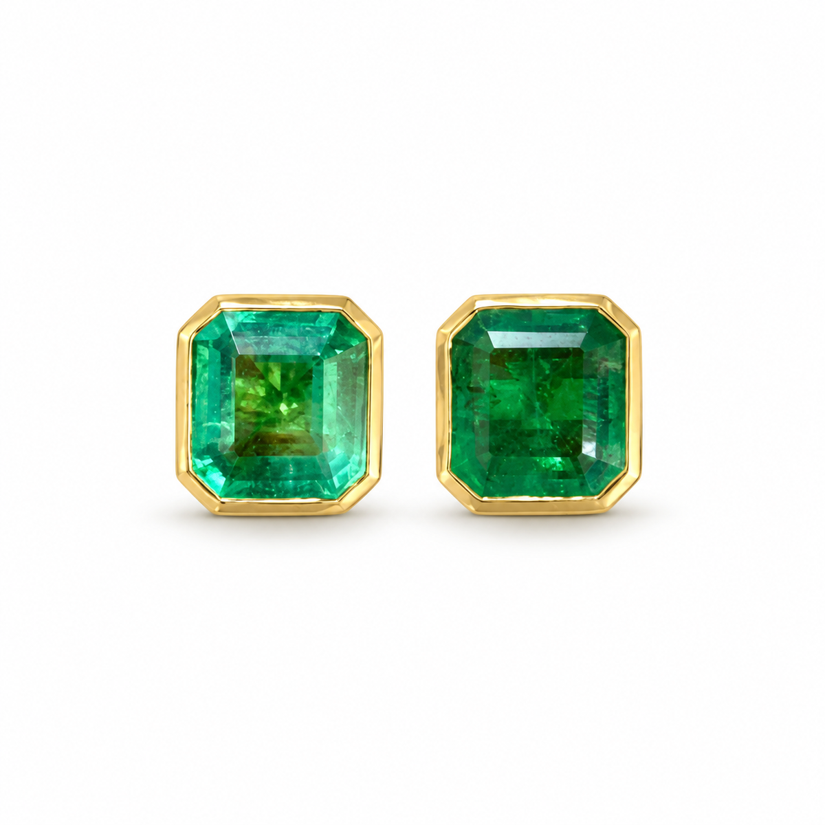 2.23tcw Classic Bezel Set Asscher Emerald Earrings 18K