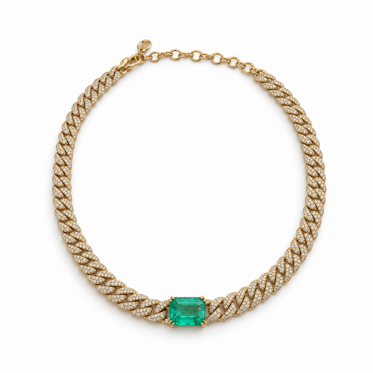 17.46tcw Colombian Emerald & Diamond Iced Out Choker Cuban Link 18K