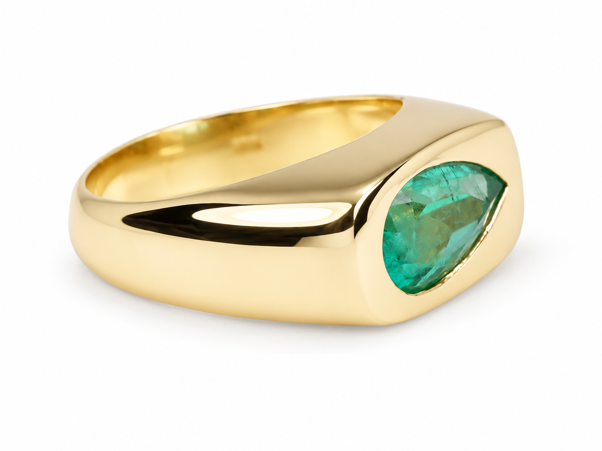 1.90 Carat Bezel Teardrop Emerald East To West Solitaire Ring 14K