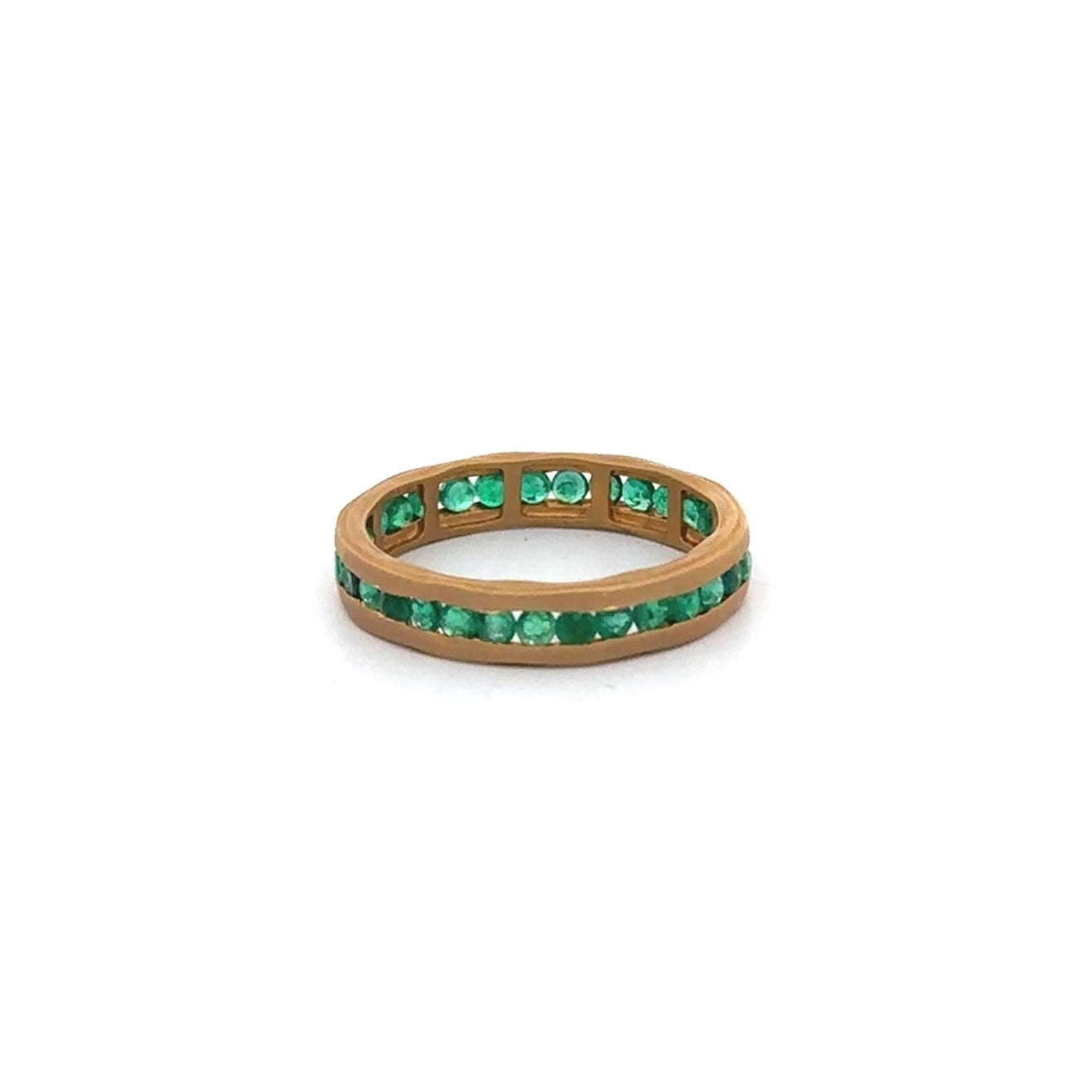 1.10tcw 14K Size 7 Natural Round Cut Emerald Sand Blast Gold Finish Band Ring