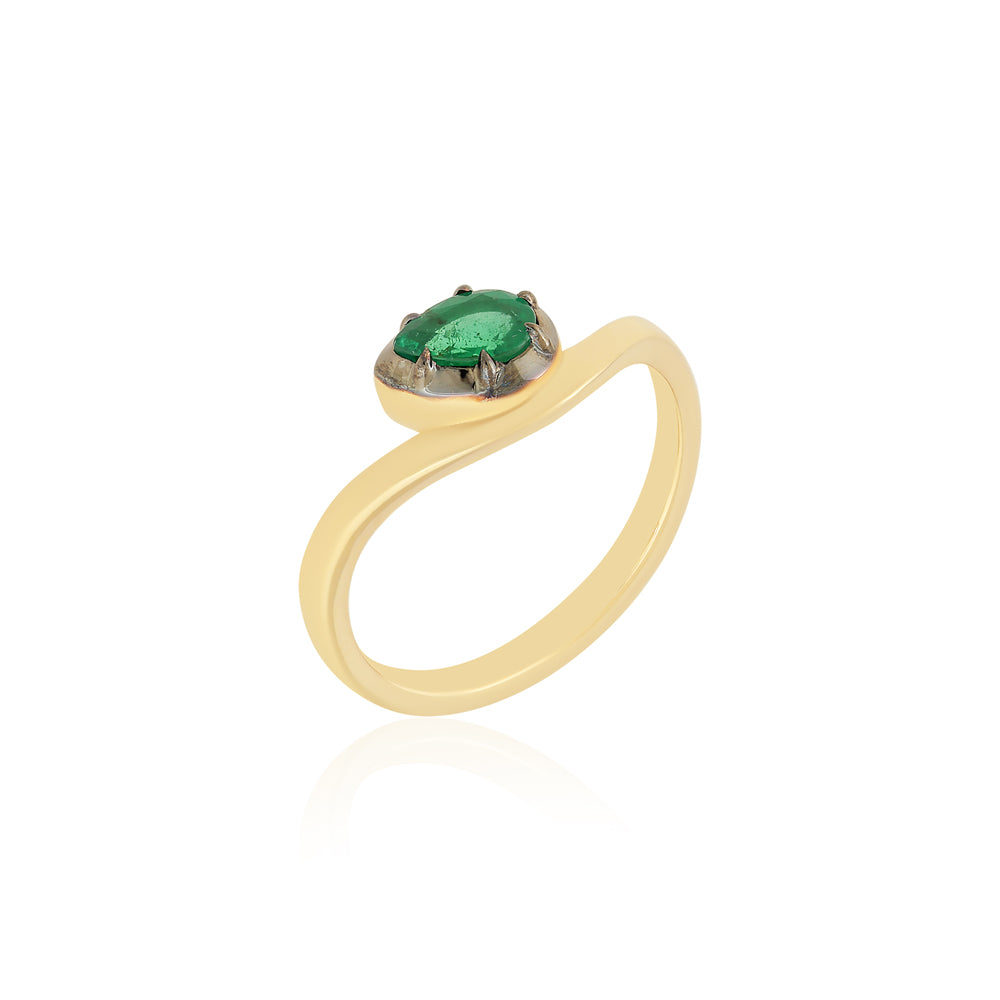 14K gold ring featuring a 0.46ct natural pear-shaped emerald solitaire with black rhodium finish by JR Colombian Emeralds
