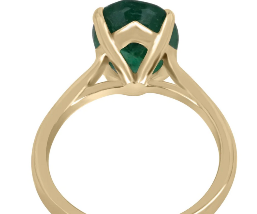 18K Yellow Ring Deposit of 3.03 Carat Pastel Light Green Natural Loose Colombian Emerald-Oval Cut