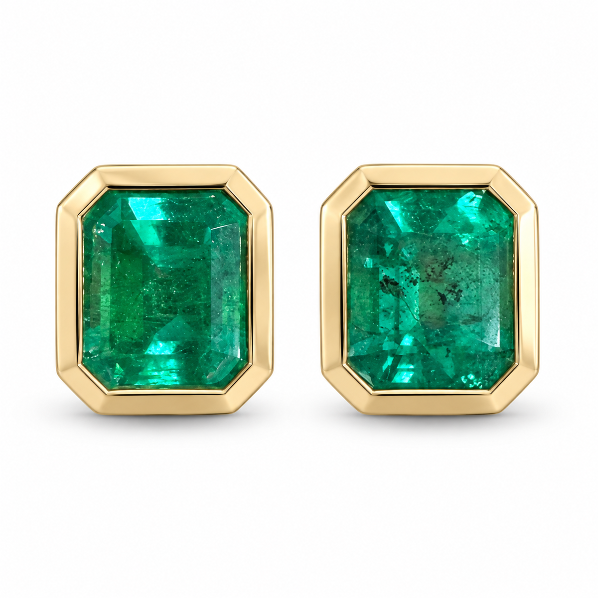 3.0tcw Colombian Emerald Bezel Set Studs 18K