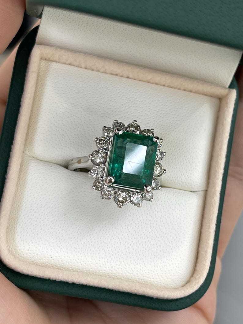 Special Private Listing For Ryan - 6.64tcw 14K Deep Green Emerald Engagement Ring with Diamond Halo - JR Colombian Emeralds