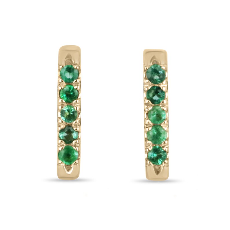 Vivid green 0.20-carat natural emerald French set stacking earlobe bar earrings in 14K gold by Colombian Emerald