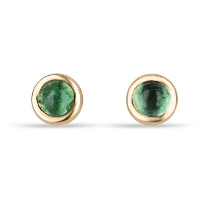 14K Petite Baby Emerald Stud Earrings: Natural Lush Green Cabochon, 0.20tcw
