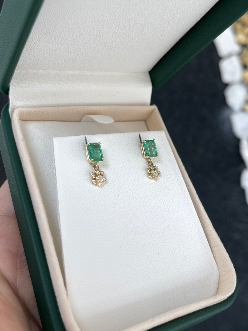14K gold dog paw print stud earrings with 2.36 tcw emerald and diamond accents from Colombian Emerald.