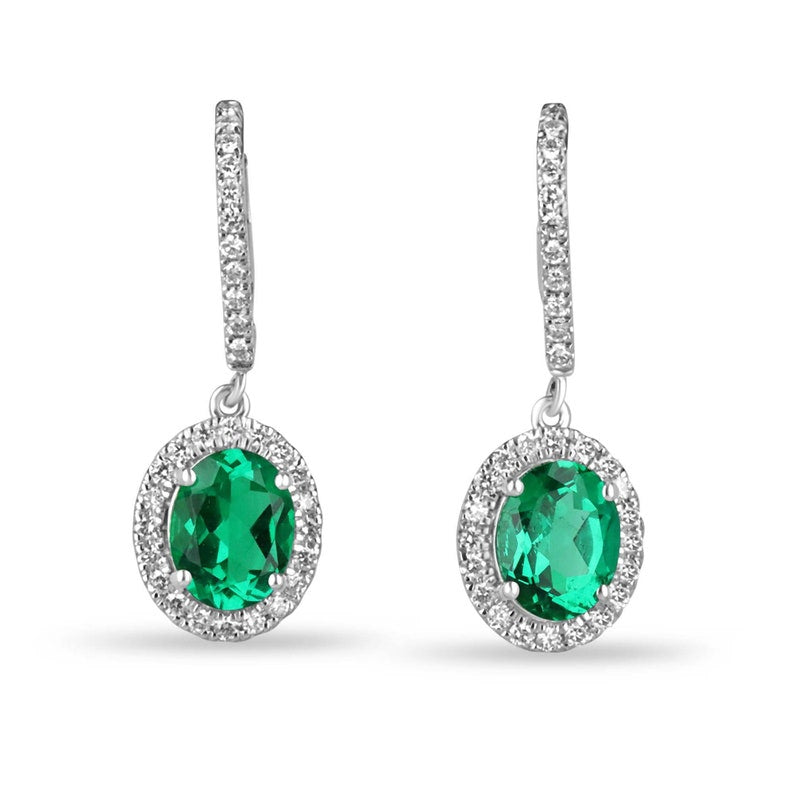 14K White Gold Dangle Earrings with 4.04tcw Lab-Created Emeralds and Diamonds