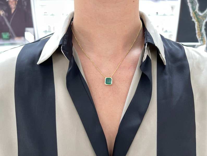 4.40ct 14K Gold Natural Asscher Cut Medium Dark Green Emerald