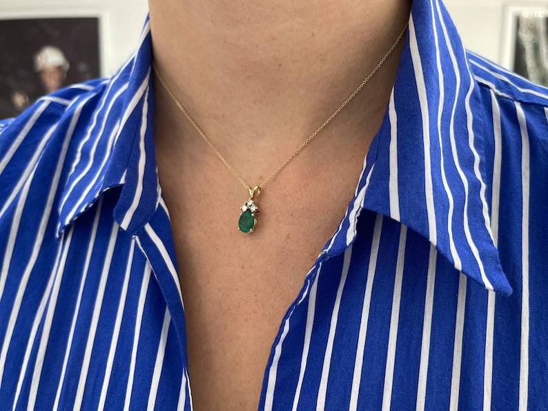 2.27tcw 14K Natural Lush Dark Green Oval Cut Emerald & Diamond Accent Split Bail Pendant Necklace - JR Colombian Emeralds