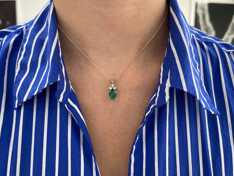 2.27tcw 14K Natural Lush Dark Green Oval Cut Emerald & Diamond Accent Split Bail Pendant Necklace - JR Colombian Emeralds
