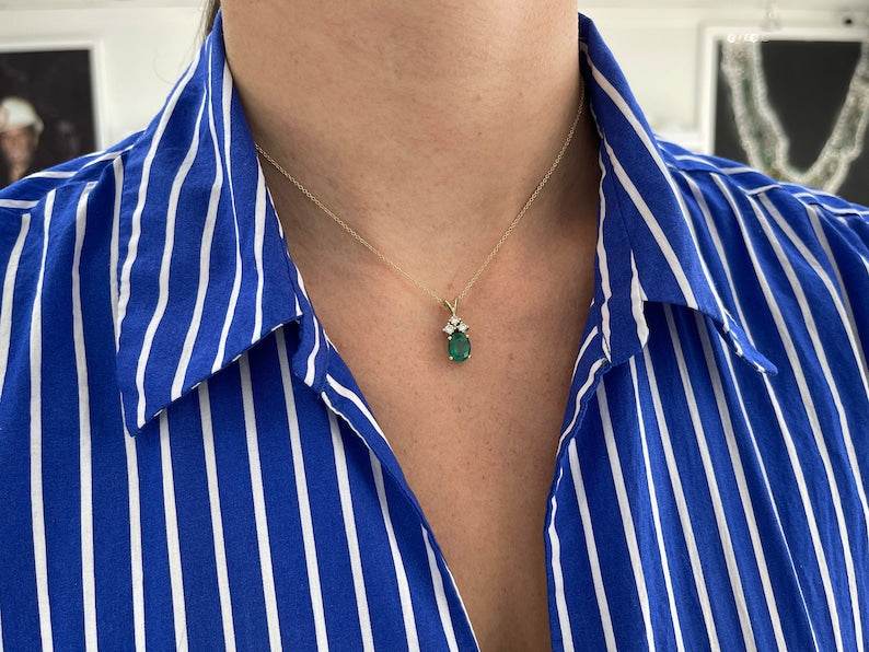 2.27tcw 14K Natural Lush Dark Green Oval Cut Emerald & Diamond Accent Split Bail Pendant Necklace - JR Colombian Emeralds