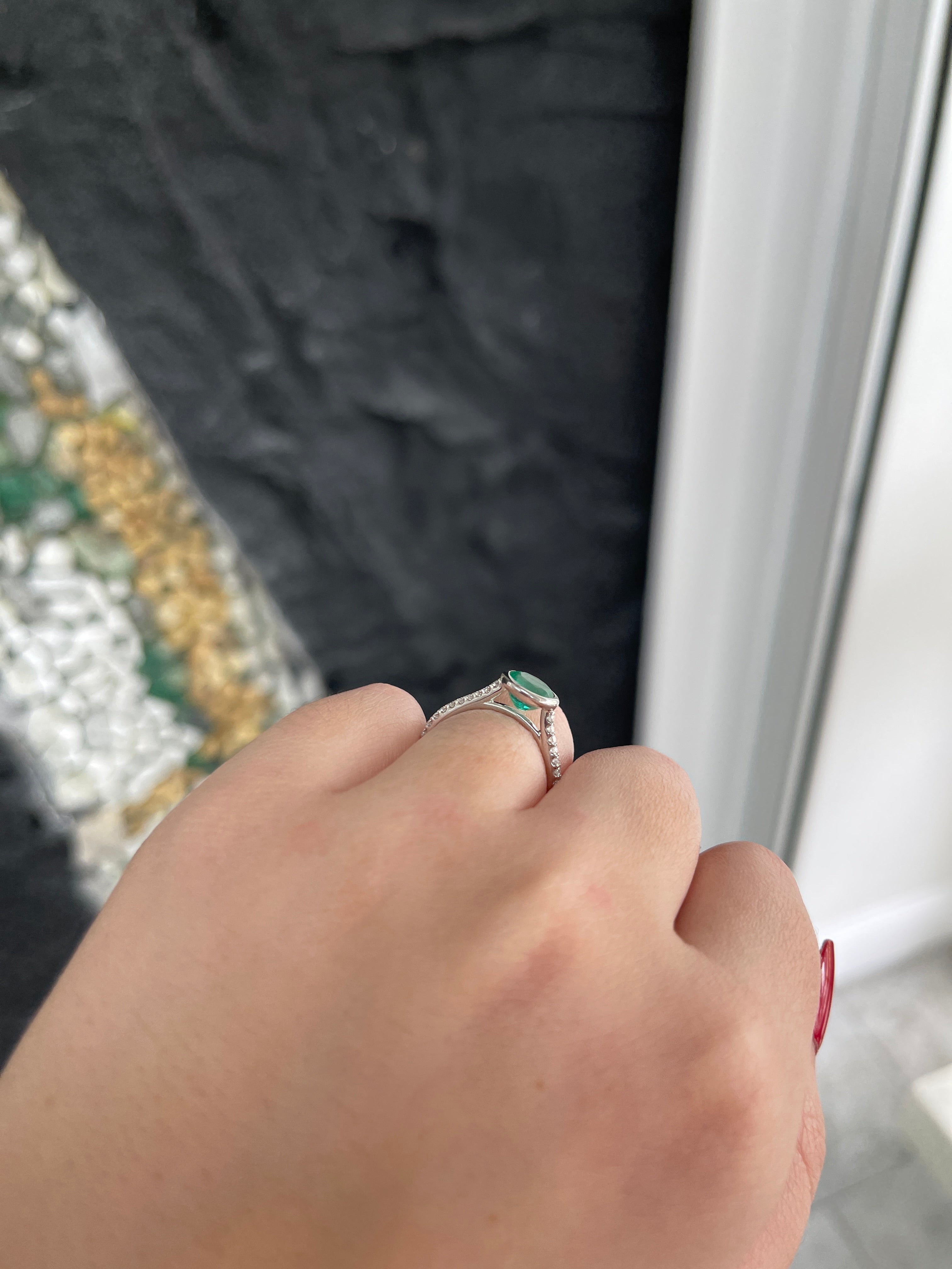 1.60tcw 14K Natural Medium Dark Green Round Emerald Cut & Diamond Shank Accent Ring - JR Colombian Emeralds