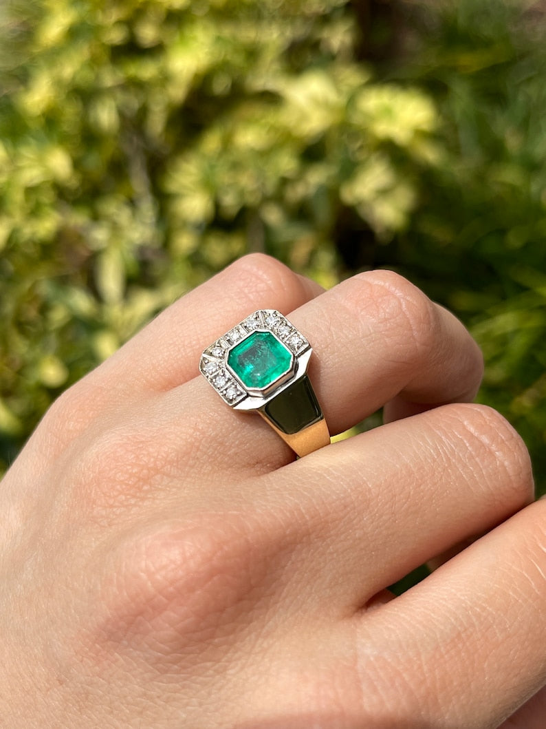 2.14tcw 14K Asscher Cut Colombian Emerald & Diamond Accent Modern Ring - JR Colombian Emeralds