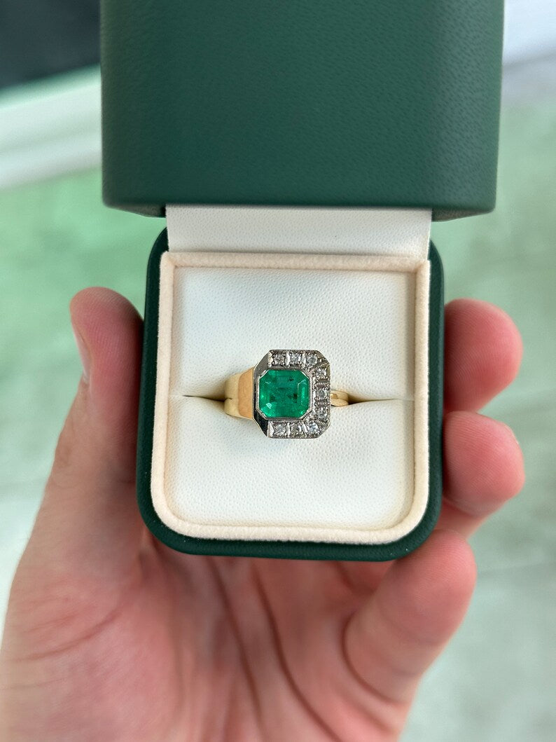 2.14tcw 14K Asscher Cut Colombian Emerald & Diamond Accent Modern Ring - JR Colombian Emeralds