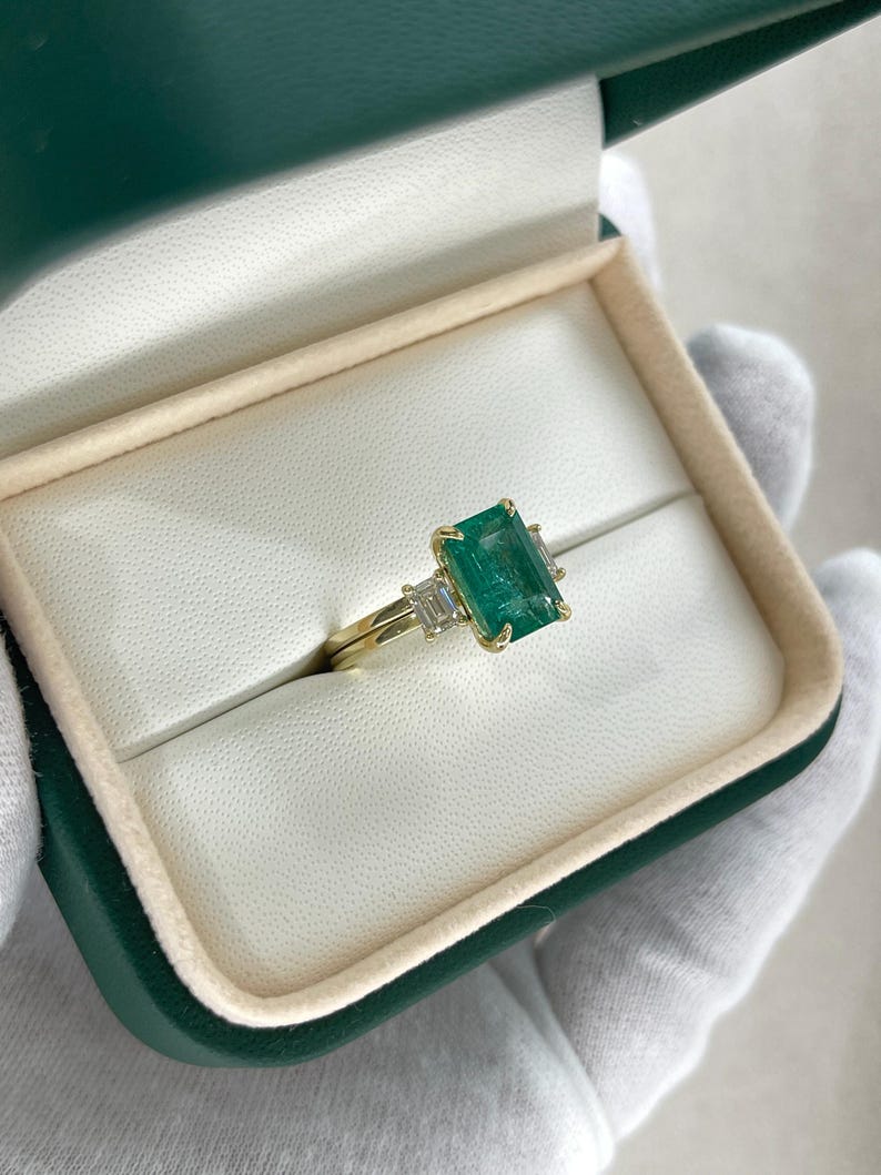 3.75tcw 14K Emerald & Diamond Convertible Three Stone Engagement Ring - JR Colombian Emeralds
