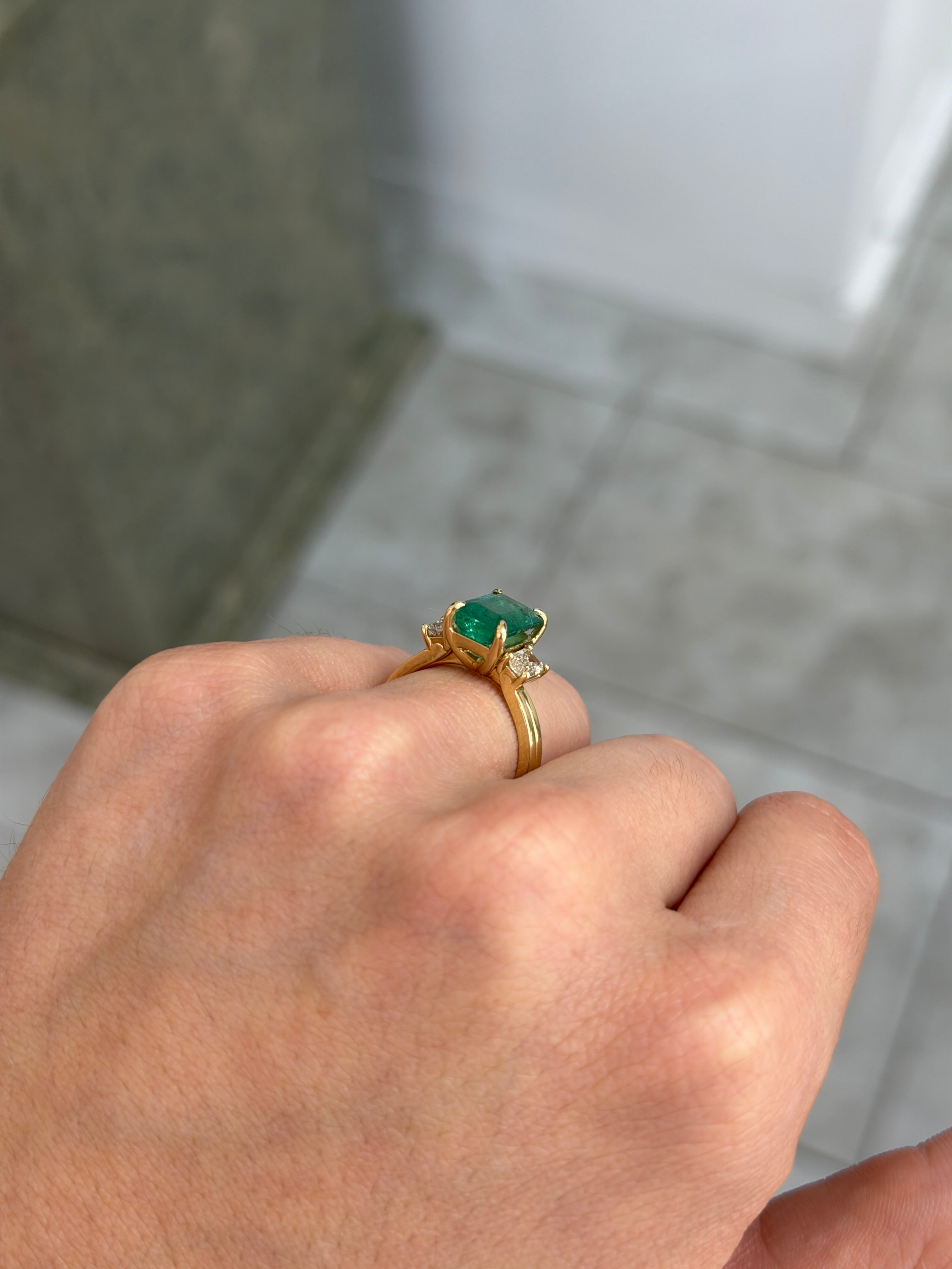 3.75tcw 14K Emerald & Diamond Convertible Three Stone Engagement Ring - JR Colombian Emeralds