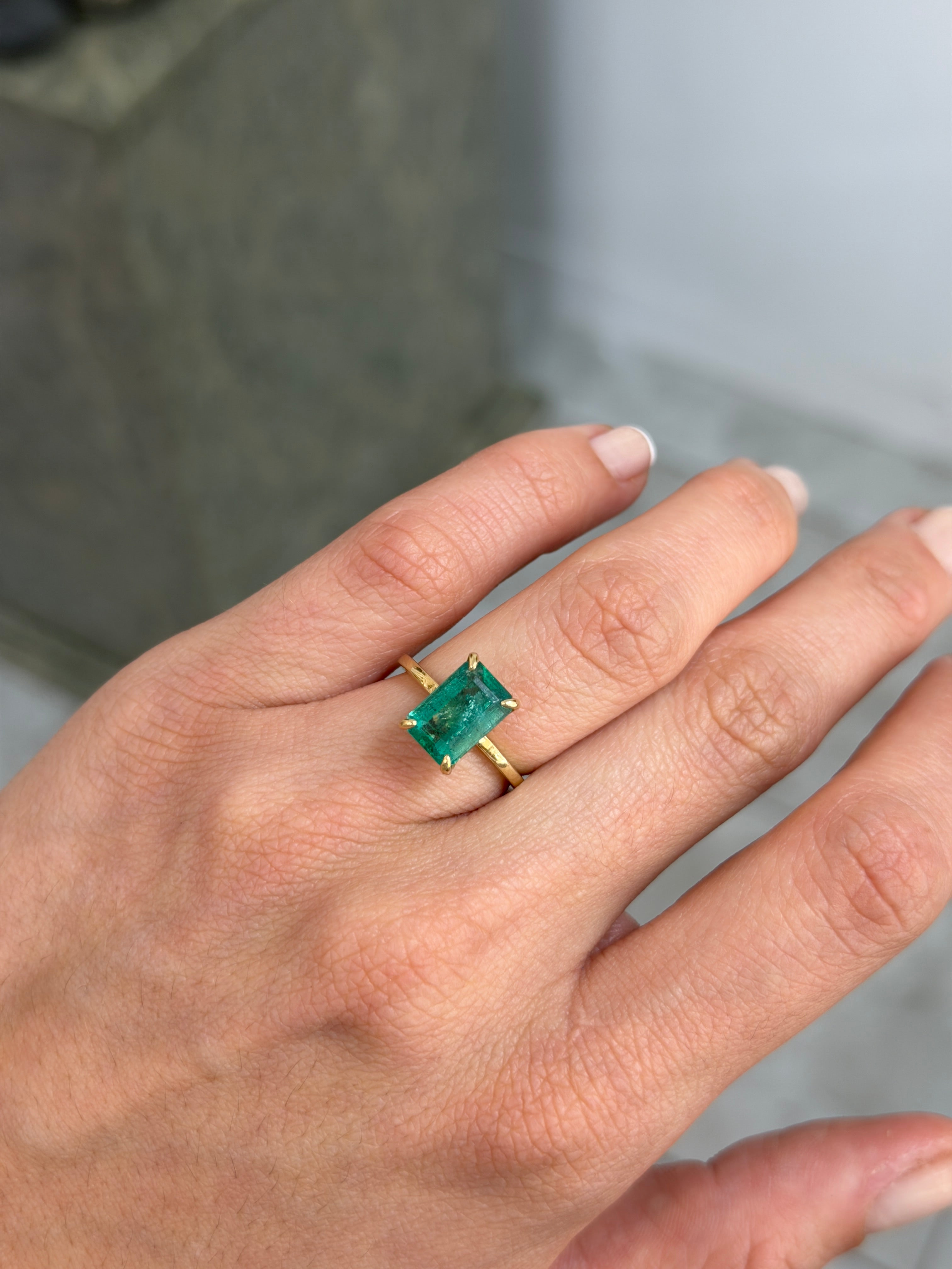3.75tcw 14K Emerald & Diamond Convertible Three Stone Engagement Ring - JR Colombian Emeralds