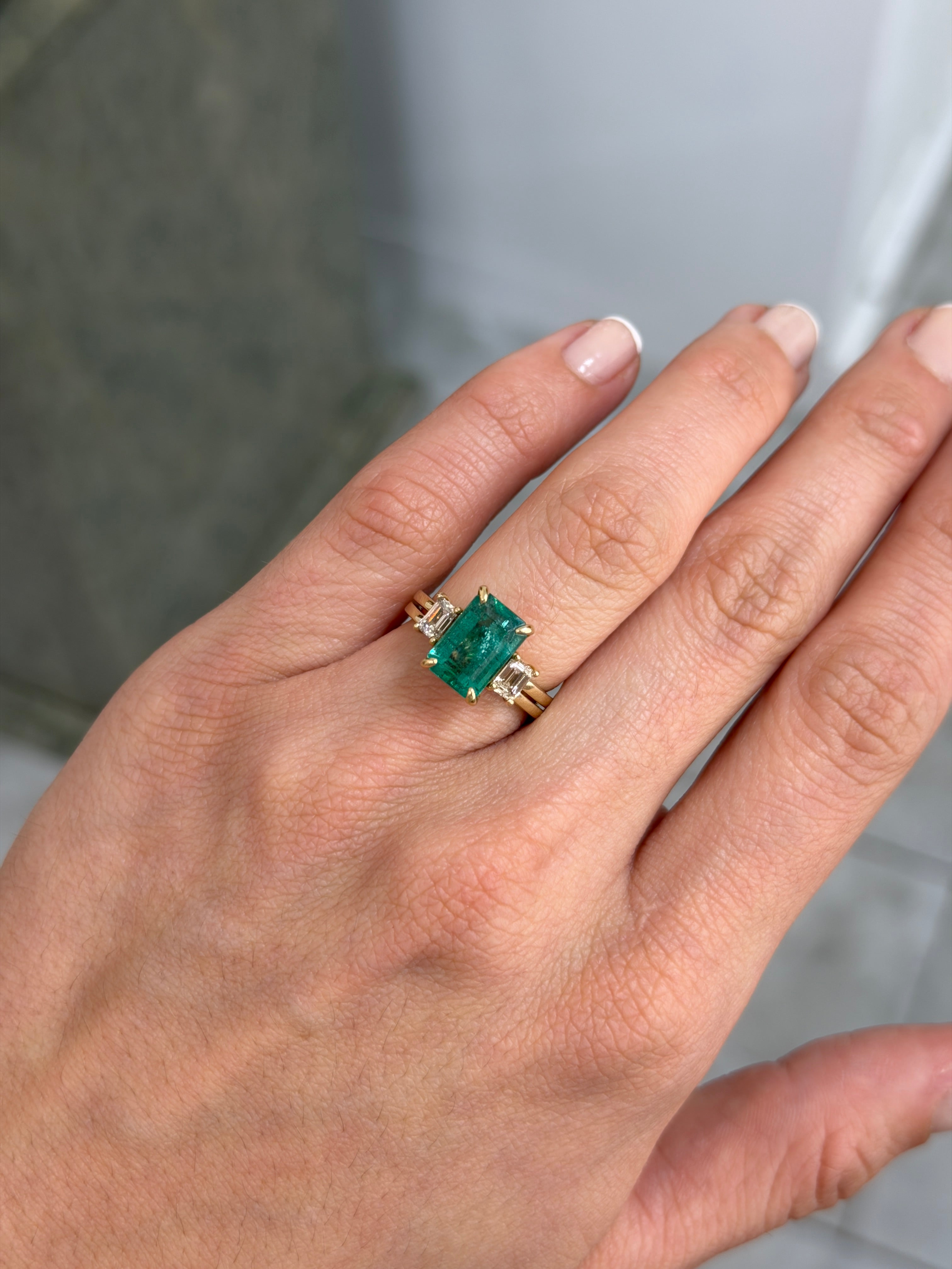 3.75tcw 14K Emerald & Diamond Convertible Three Stone Engagement Ring - JR Colombian Emeralds