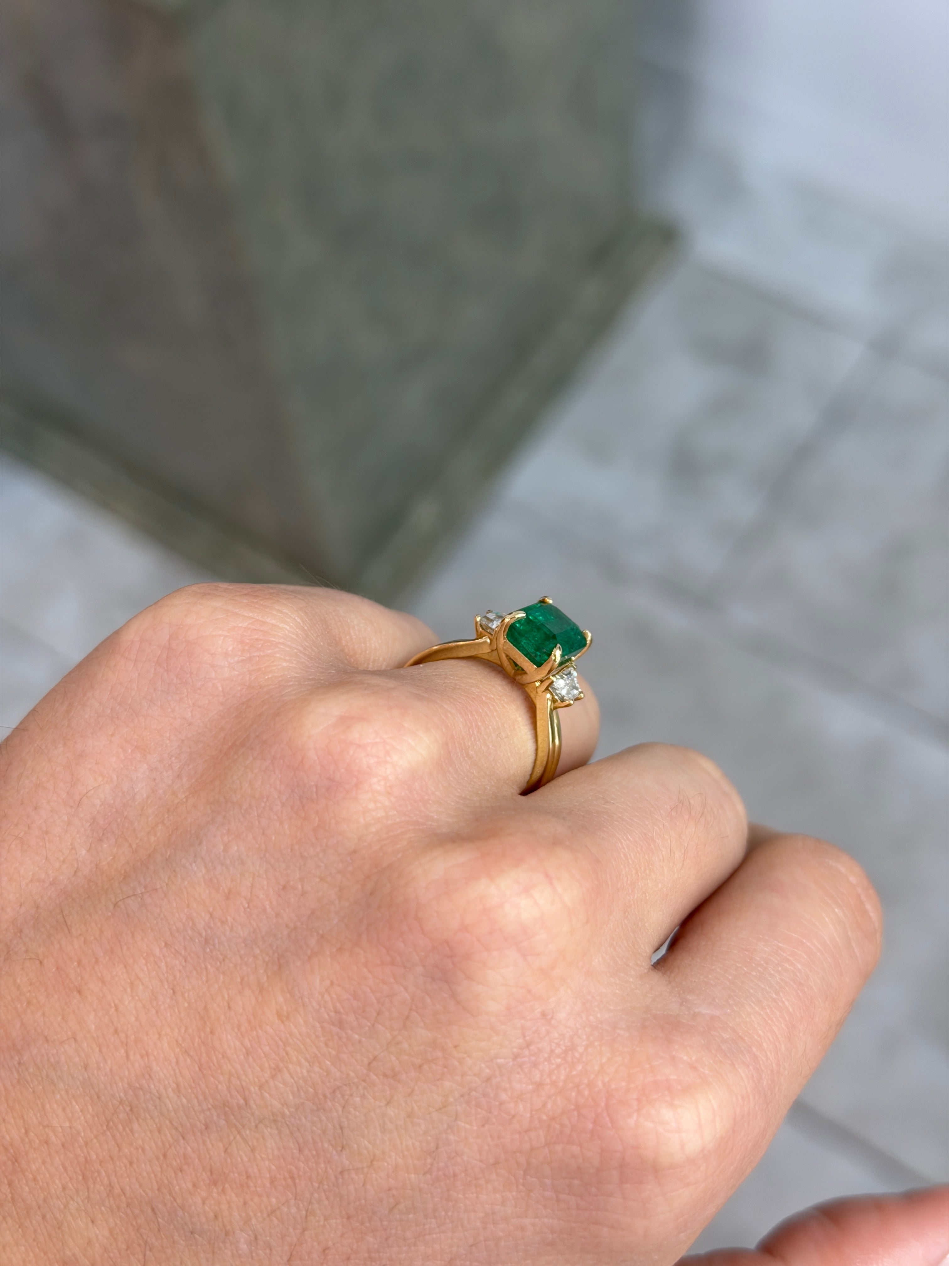 4.0tcw 14K Dark Green Emerald & Diamond 2-in-1 Convertible Three Stone Ring - JR Colombian Emeralds