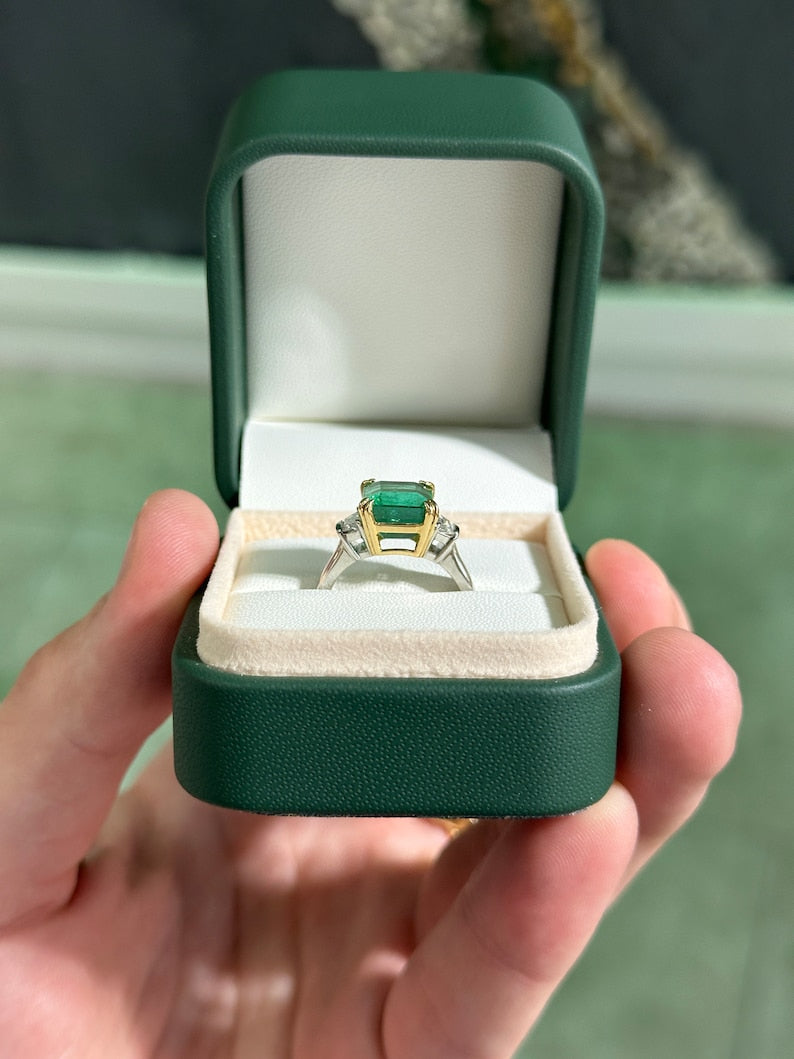 4.85tcw 18K Plat Asscher Cut Emerald & Trapezoid Diamond Statement Ring - JR Colombian Emeralds