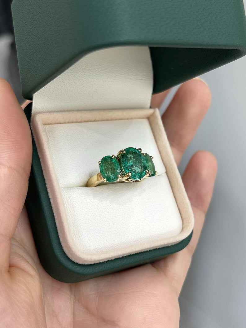 14K Emerald Oval Three Stone Ring (4.86tcw) | A Beautiful Gift for Your 25th Anniversary