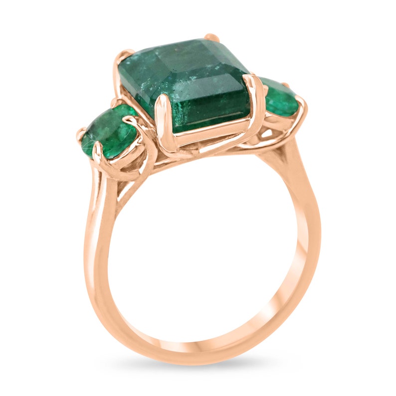 14K Rose Gold Trilogy Ring Featuring 6.98tcw of Emeralds for Engagement