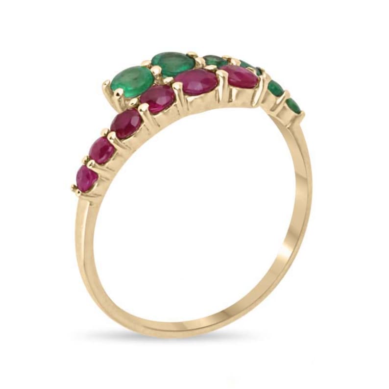 Natural Emerald and Ruby Bypass Ring, 0.95tcw, Crafted in 14K Gold for Stacking