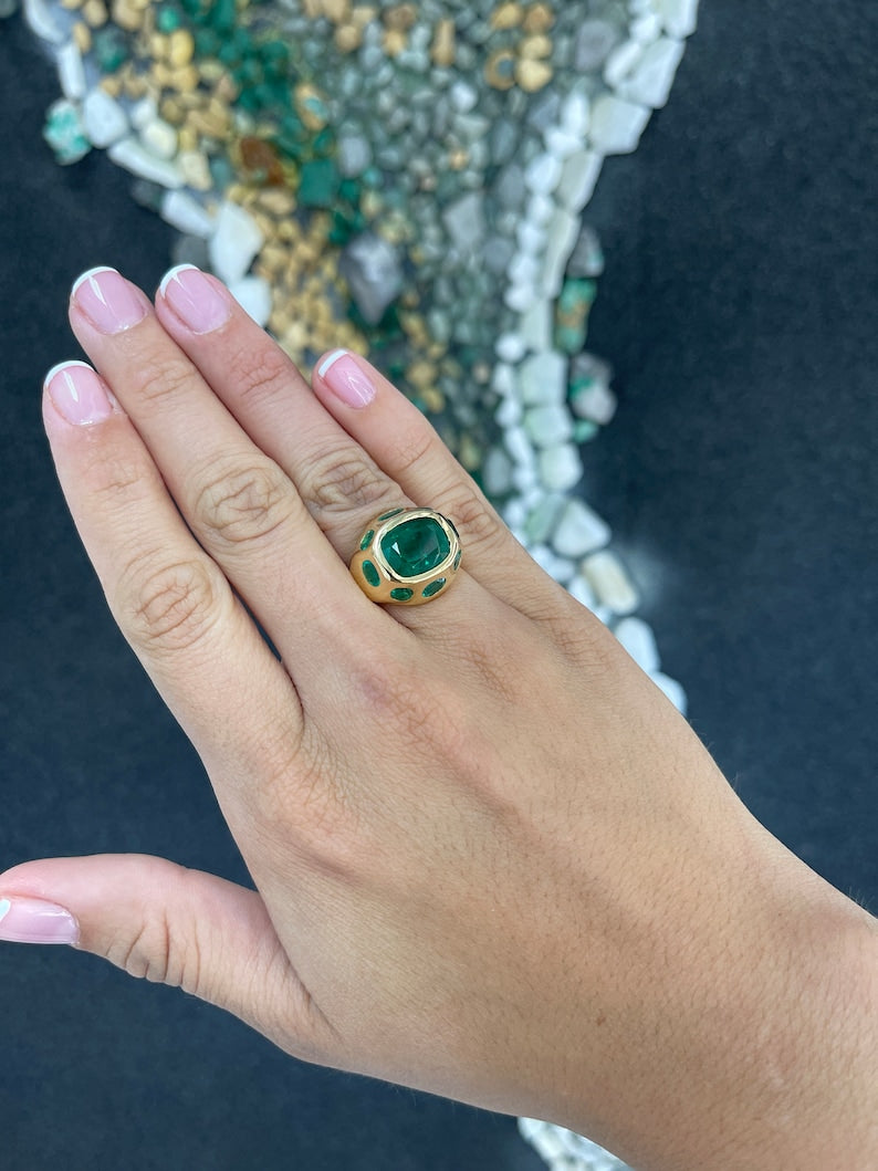 11.61tcw 18K Gold Cushion Oval Cut Natural Multi-Emerald Gypsy Statement 9 Stone Ring - JR Colombian Emeralds