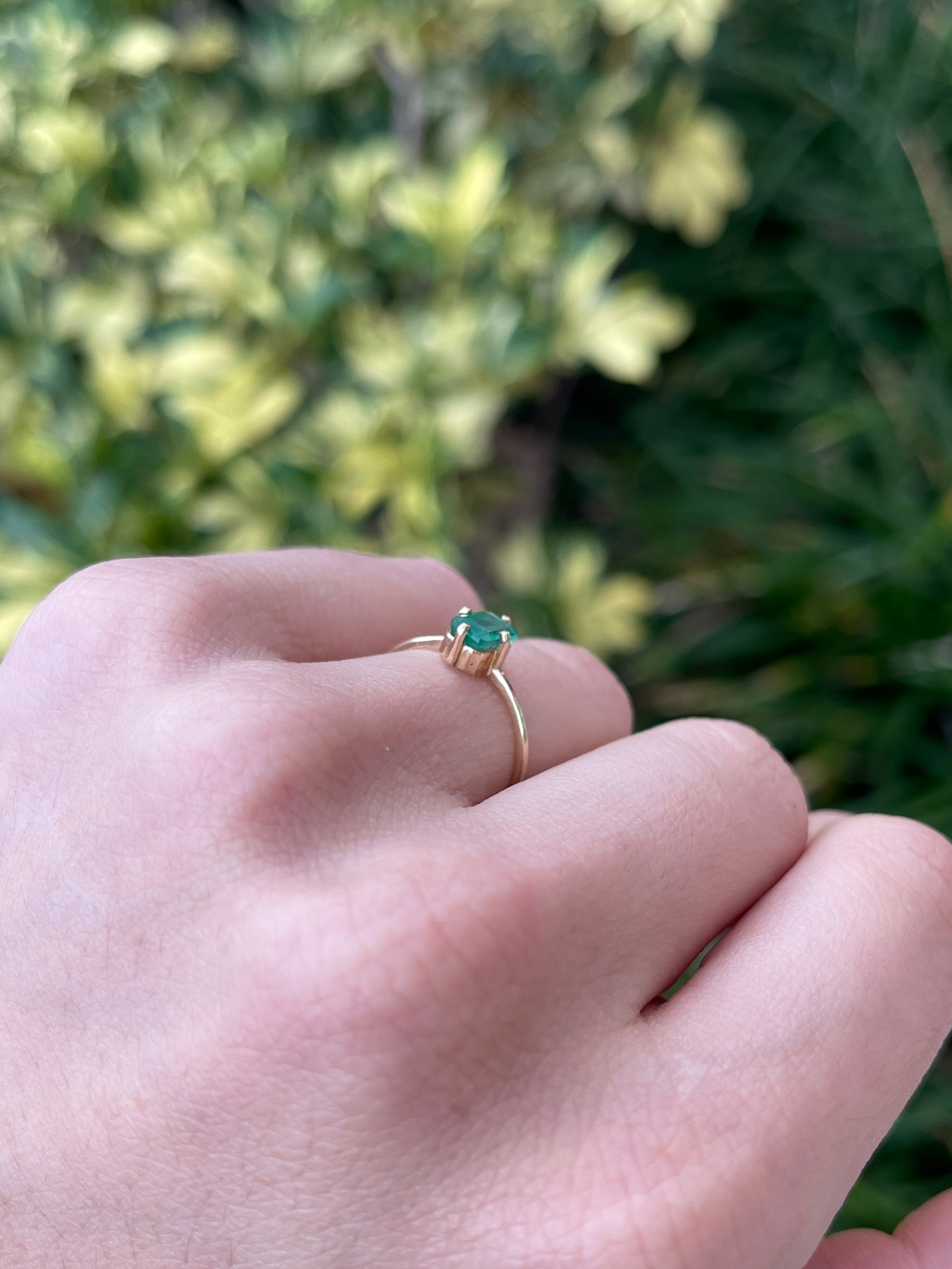 0.70ct 14K Natural Four Prong North to South Set Petite Accent Emerald Solitaire Right Hand Ring - JR Colombian Emeralds