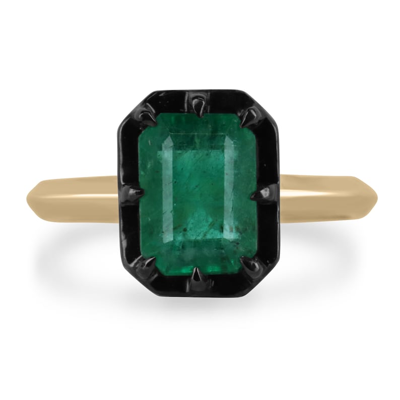14K gold vintage emerald solitaire ring featuring a 2.32ct Colombian emerald, Georgian style, designed for right-hand wear.