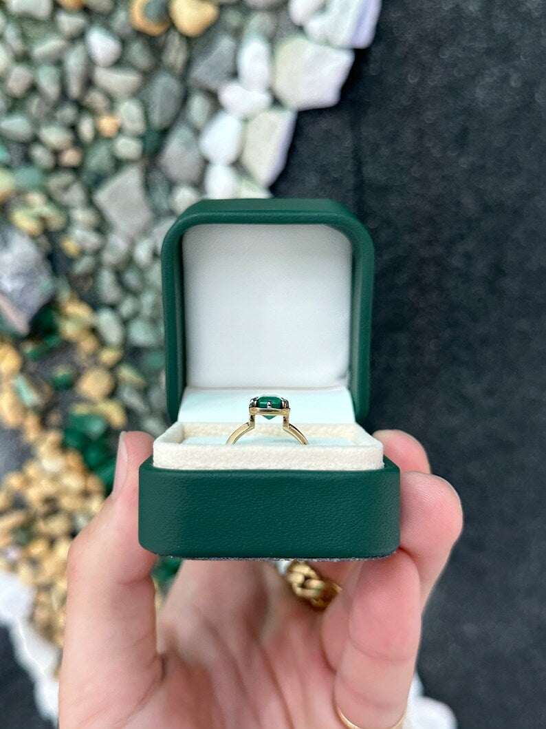 Vintage 14K gold ladies emerald ring with 2.32ct Colombian emerald in Georgian style solitaire design.