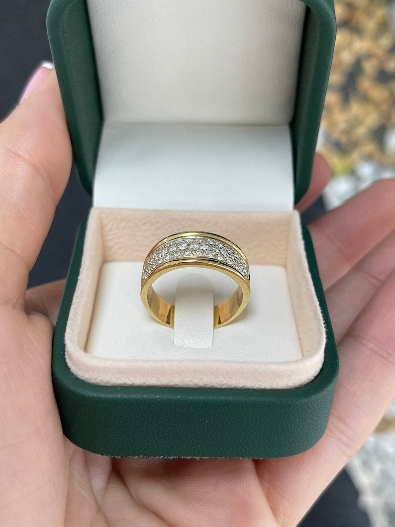 Anello unisex in oro giallo massiccio 18 carati con 0,50 carati di diamanti taglio brillante a grappolo - Smeraldi colombiani JR