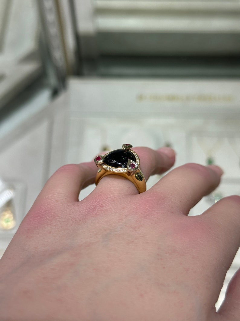 0.24tcw 18K Natural Opal, Ruby & Diamond Statement Ring - JR Colombian Emeralds