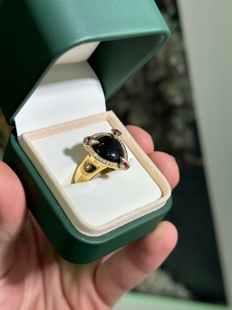 0.24tcw 18K Natural Opal, Ruby & Diamond Statement Ring - JR Colombian Emeralds