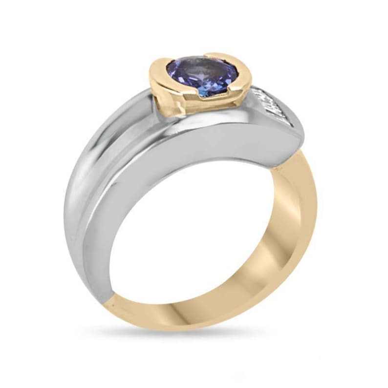 1.12tcw Vivid Violet Round Cut Two-Toned Gold Tanzanite & Diamond Ring 14K