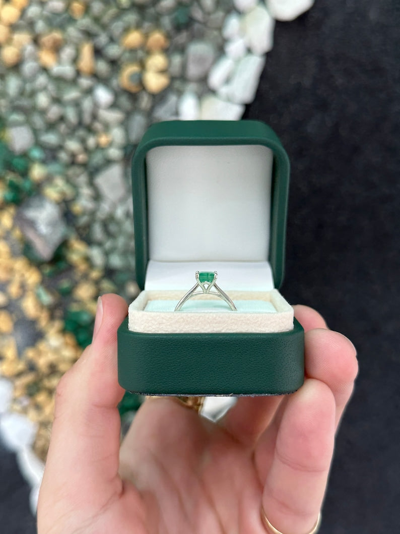1.30ct Natural Spring Green Asscher Cut Emerald Solitaire Sterling Silver Woman's Ring - JR Colombian Emeralds