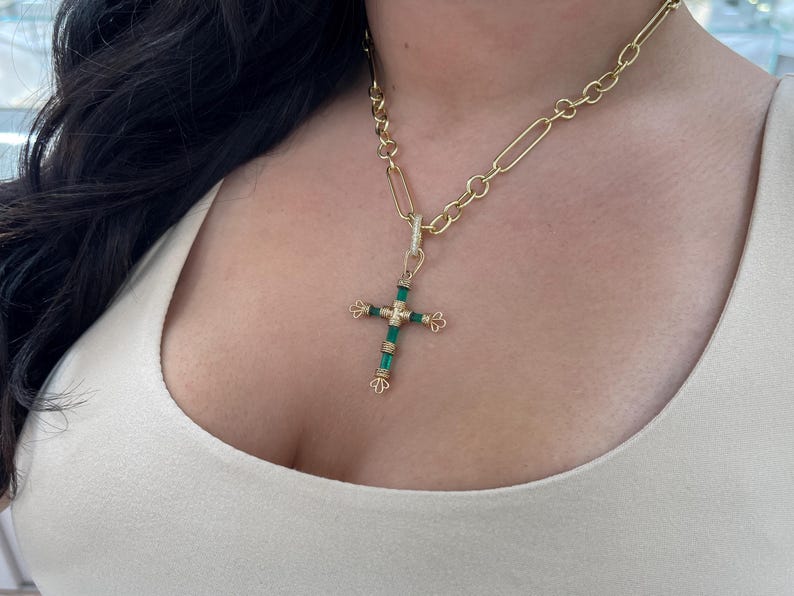 14K Gold Natural Round Cut Diamond Cluster Carabiner Extender Oval Shaped Chain Extend Clip - JR Colombian Emeralds