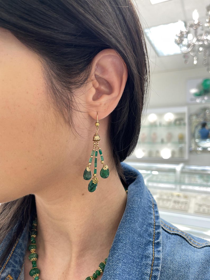 14K Gold Natural Emerald Rough Cut Floral Pendant Necklace | Unique Design - JR Colombian Emeralds