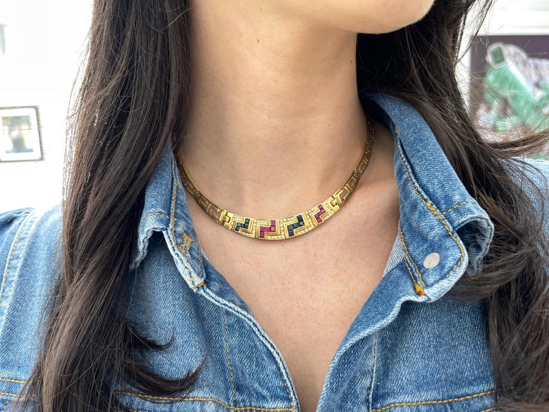 3.70tcw 18K Natural Sapphire & Ruby Diamond Choker Necklace Gold 750 Collar - JR Colombian Emeralds