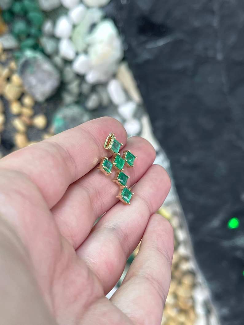 1.0tcw 14K Natural Princess Cut Emerald Medium Green Religious Cross Pendant - JR Colombian Emeralds
