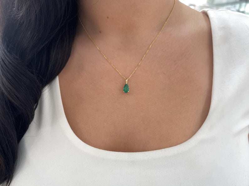 2.06ct 14K Deep Ravishing Pear Cut Emerald Solitaire 3 Prong Dark Green Pendant Necklace - JR Colombian Emeralds