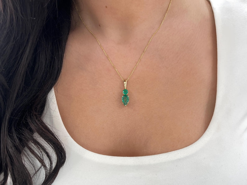 3.15 Carat Toi et Moi Teardrop & Round Emerald Pendant - JR Colombian Emeralds