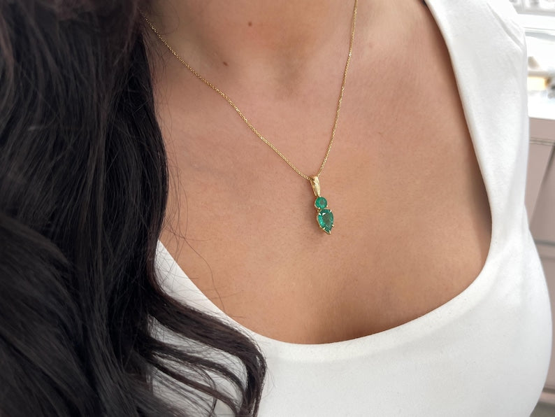 3.15 Carat Toi et Moi Teardrop & Round Emerald Pendant - JR Colombian Emeralds