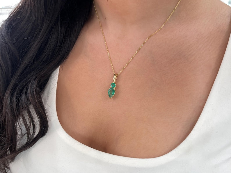 3.15 Carat Toi et Moi Teardrop & Round Emerald Pendant - JR Colombian Emeralds